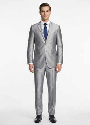 Raphael Men's Silver Sharkskin Slim Fit Notch Lapels Italian Style 2 Button Suit