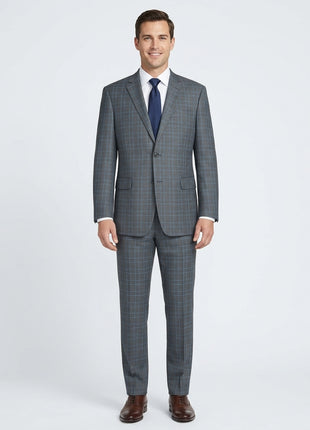 Raphael Men’s Charcoal Blue Windowpane Classic Fit Notch Lapel Two-Button Suit