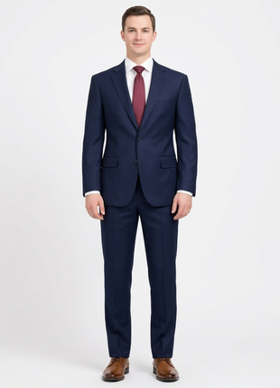 Centrion Mens Navy Blue Birdseye Classic Fit Notch Lapels 2 Button Wool Suit