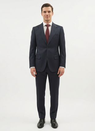 Centrion Mens Navy Blue Chalk Stripe Notch Lapels Classic Fit 2 Button Wool Suit