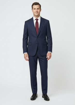 Centrion Mens Textured Navy Slim Fit Notch Lapels 2 Button Wool Suit