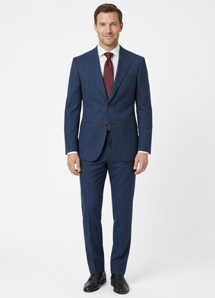 Centrion Mens Blue Textured Classic Fit Notch Lapels 2 Button Wool Suit