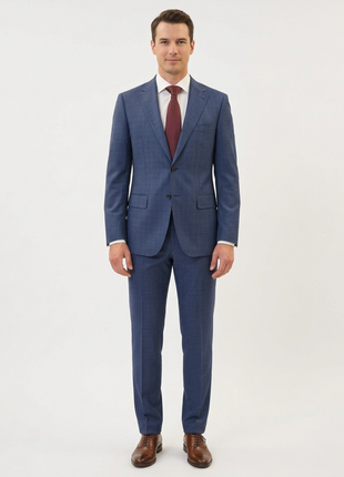Centrion Mens Blue Check Classic Fit Notch Lapels 2 Button Wool Suit