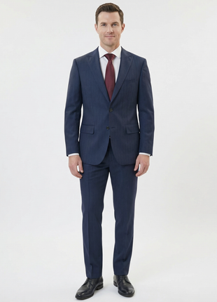Centrion Mens Navy Pinstripe Classic Fit Peak Lapels 2 Button Wool Suit