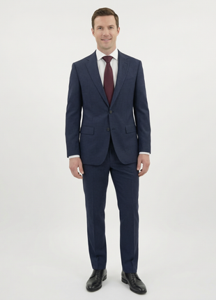 Centrion Mens Blue Microcheck Classic Fit Notch Lapels 2 Button Wool Suit