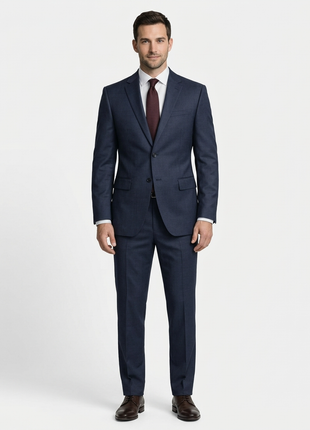 Centrion Micro-Check Blue Classic Fit Notch Lapel 2-Button Wool Suit