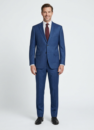 Centrion Mens Blue Subtle Crosshatch Weave Notch Lapels Slim Fit 2 Button Wool Suit