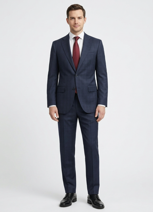 Centrion Mens Blue Glen Plaid Notch Lapels Classic Fit 2 Button Wool Suit