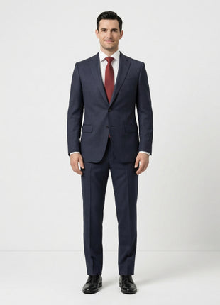 Centrion Mens Blue Microcheck Classic Fit Peak Lapel 2 Button Wool Suit