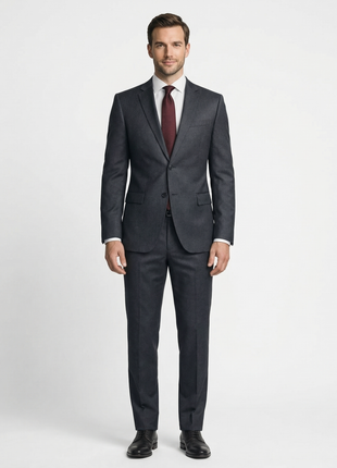 Hugo Boss Mens Charcoal Textured Notch Lapels 2 Button Wool Suit - 42L