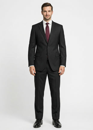 Hugo Boss Mens Black Tonal Pinstriped Notch Lapels Classic Fit 2 Button Wool Suit - 38S