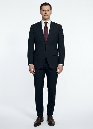 Hugo Boss Mens Black Tonal Pinstriped Notch Lapels Classic Fit 2 Button Super 110s Wool Suit - 38S