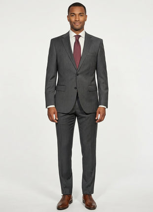 Hugo Boss Mens Charcoal Pinstripe Notch Lapels Classic Fit 2 Button Super Wool Suit - 38R
