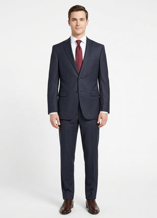 Hugo Boss Mens Navy-Gray Stripe Notch Lapels Classic Fit 2 Button Wool Suit - 40R