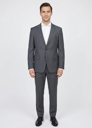 Hugo Boss Mens Gray Micro-Check Notch Lapels Slim Fit 2 Button Wool Suit - 46L
