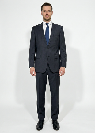 Hugo Boss Mens Charcoal Micro-Check Notch Lapels Slim Fit 2 Button Wool Suit - 46L