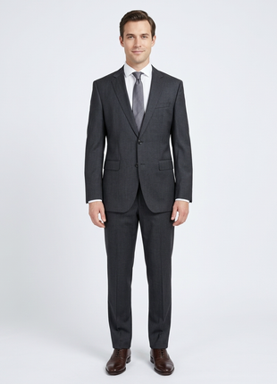 Hugo Boss Mens Charcoal Pinstripe Notch Lapels Slim Fit 2 Button Wool Suit - 40L