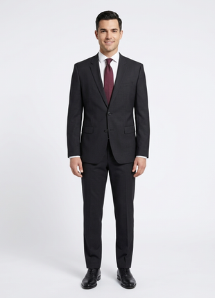 Hugo Boss Mens Black Micro-Check Notch Lapels Slim Fit 2 Button Wool Suit - 44L