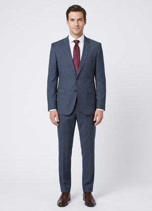 Hugo Boss Mens Blue-Gray Pinstripe Notch Lapels Slim Fit 2 Button Wool Suit - 42L