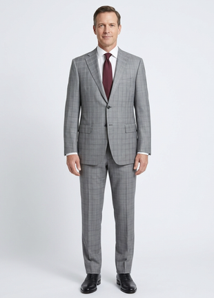 Corneliani Mens Gray Glen Plaid Fully-Canvassed Notch Lapels Classic Fit 2 Button Wool Suit - 40R