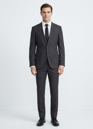 Hugo Boss Charcoal Gray Micro-Check Slim Fit Notch Lapel 2-Button Suit 40L