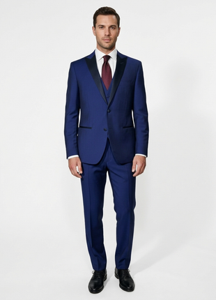 Canali Royal Blue Tuxedo Slim Fit Satin Peak Lapel 3-Piece Suit - 44R