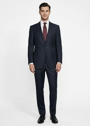 Canali Pinstripe Dark Blue Peak Lapel Slim Fit Wool 1-Button Suit 46R