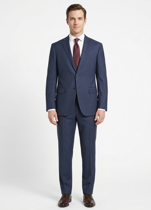 Corneliani Mens Blue Micro-Check Fully-Canvassed Notch Lapels Slim Fit 2 Button Wool Suit - 44R