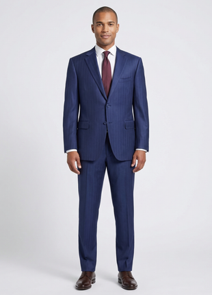 Canali Blue Pinstripe Classic Fit Notch Lapel Wool 2-Button Suit 46R