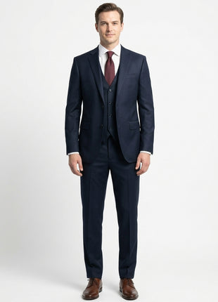 Corneliani Mens Solid Navy Fully-Canvassed Notch Lapels Classic Fit 3-Piece Wool Suit - 38R