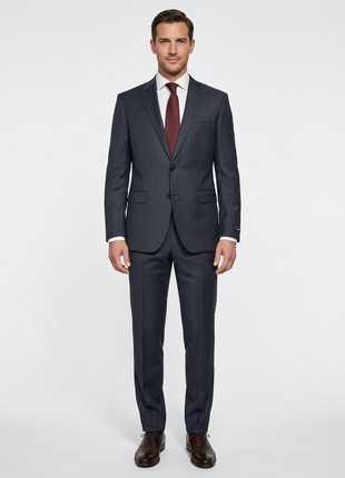 Hugo Boss Textured Charcoal Gray Notch Lapel Classic Fit Wool 2-Button Suit 40L