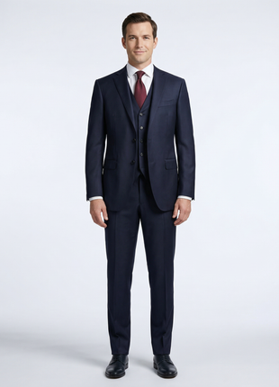 Canali Solid Navy Canvassed Slim Fit Notch Lapel Wool 3-Piece Suit 38R