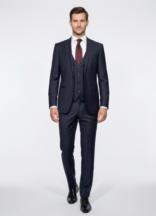 Corneliani Mens Navy Micro-Pattern Fully-Canvassed Notch Lapel Classic Fit 3-Piece Wool Suit - 36S