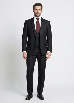 Corneliani Mens Black Textured Fully-Canvassed Shawl Lapel Classic Fit 3-Piece Wool Suit - 42R