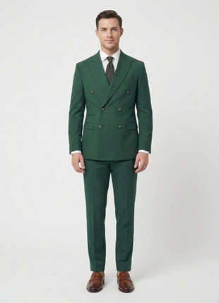 Vitali Solid Hunter Green Slim Fit Peak Lapel Double Breasted Suit