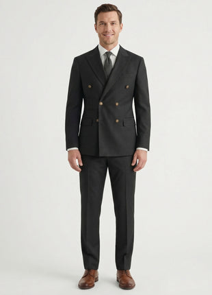 Vitali Solid Black Classic Fit Peak Lapel Double Breasted Suit