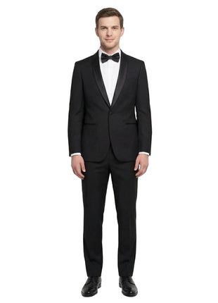 Men's Slim Fit 1 Button Shawl Lapel Tuxedo Jacket & Pants - Black - The Suit Depot