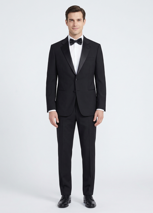 Giorgio Armani Solid Black With Satin Notch Lapel Classic Fit 2-Button Wool Tuxedo 42R