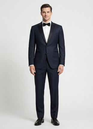 Canali Solid Dark Navy With Black Satin Peak Lapel Slim Fit 2-Button Tuxedo 46R