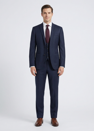 Corneliani Mens Solid Midnight Blue Fully-Canvassed Peak Lapels Slim Fit 3-Piece Wool Suit - 38R