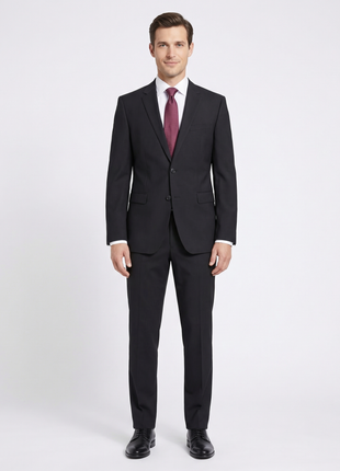 Hugo Boss Mens 42L Black Striped 100% Italian Super 110s Wool Slim Fit Suit