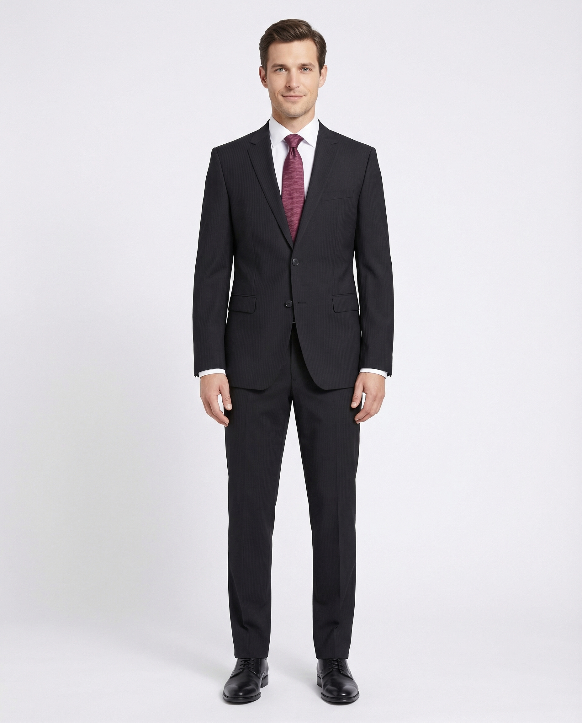 Hugo Boss Mens 42L Black Striped 100% Italian Super 110s Wool Slim Hugo Boss Mens 42L Black Striped 100% Italian Super 110s Wool Slim