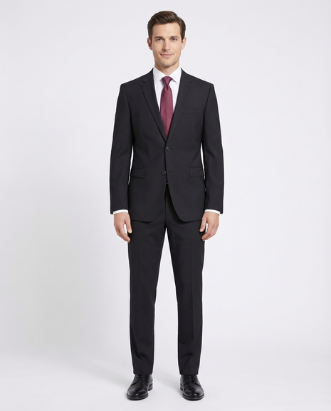 Hugo Boss Mens 42L Black Striped 100% Italian Super 110s Wool Slim