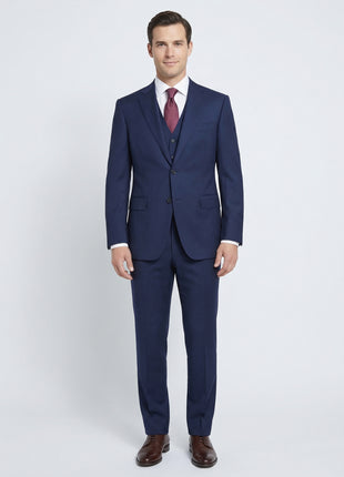 Canali 38R Drop 6 Solid Navy Blue 100% Wool Classic Fit 3 Piece Suit