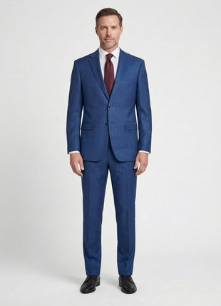 Centrion Mens Blue Subtle Crosshatch Weave Notch Lapels Classic Fit 2 Button Wool Suit