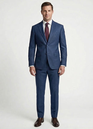 Joseph Bach Mens Blue Microcheck Half-Canvassed Slim Fit Notch Lapels 2 Button Wool Suit