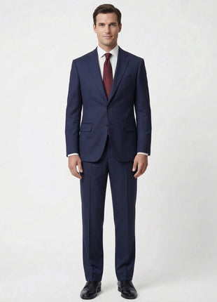 Joseph Bach Mens Dark Blue Textured Weave Half-Canvassed Classic Fit Notch Lapels 2 Button Wool Suit