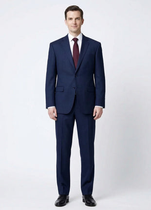 Cardeliano Mens Navy Blue Birdseye Half-Canvassed Classic Fit Notch Lapels 2 Button Wool Suit