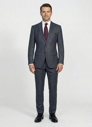 John Varvatos Plaid Charcoal Gray Half-Canvassed Slim Fit Two Button Wool Suit