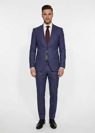 John Varvatos Check Blue Half-Canvassed Slim Fit Two Button Wool Suit